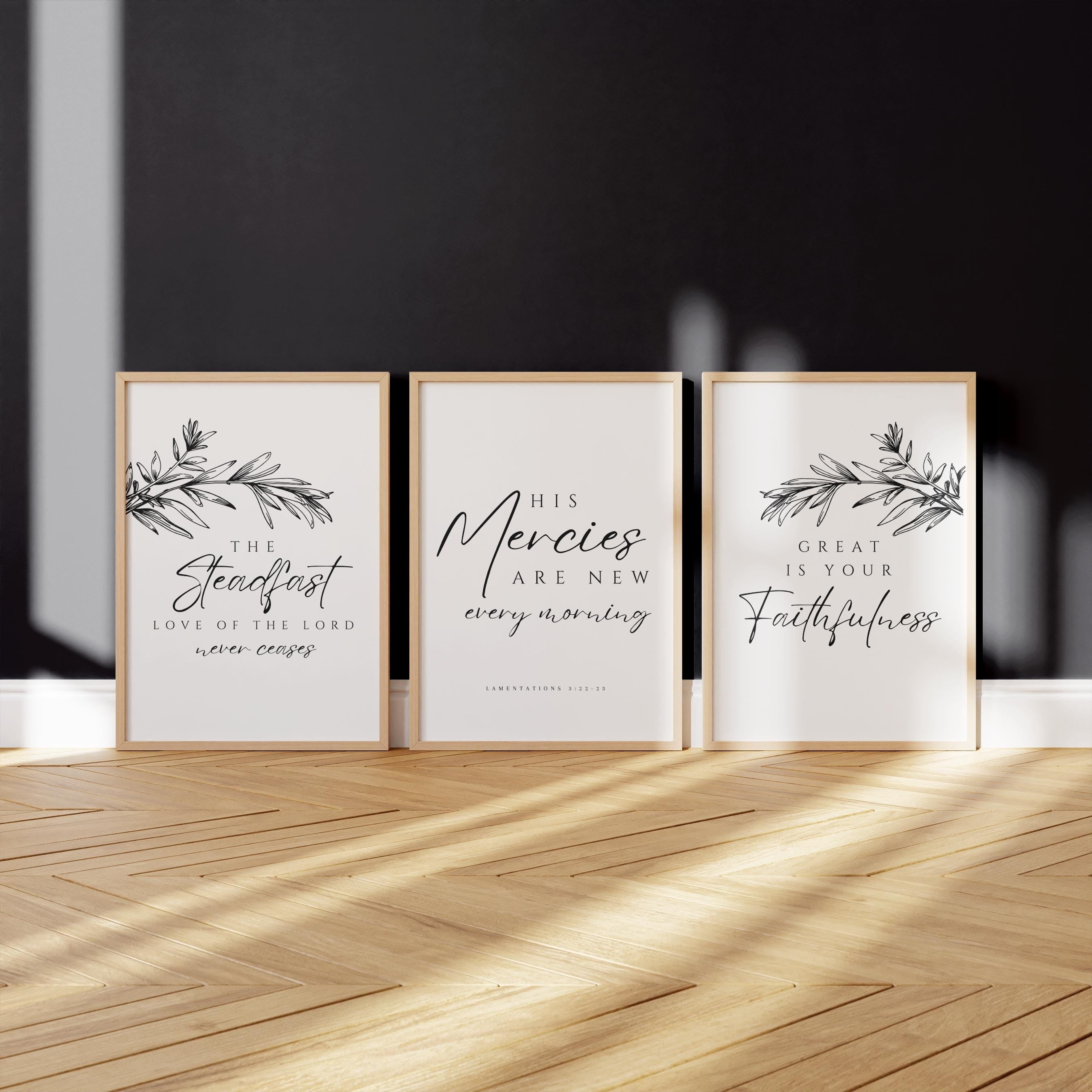 Set of 3 Lamentations 3.22-23, The steadfast love of the Lord, Bible Verse Wall Art, Scripture Wall Art, Christian Wall Art, Home Decor